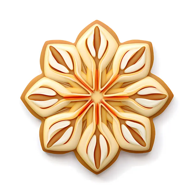 Elegant Snowflake Cookie with White and Orange Icing