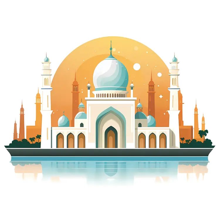 White Mosque with Sunset and Reflection