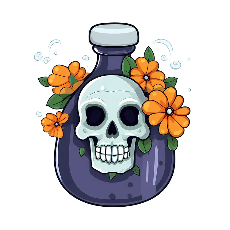 Skull Bottle with Flowers for Halloween Decor