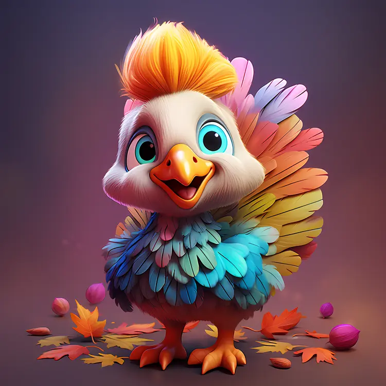 Colorful Bird with Autumn Leaves