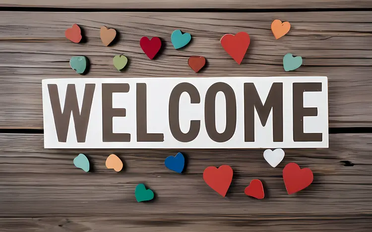 Welcome Sign with Colorful Hearts