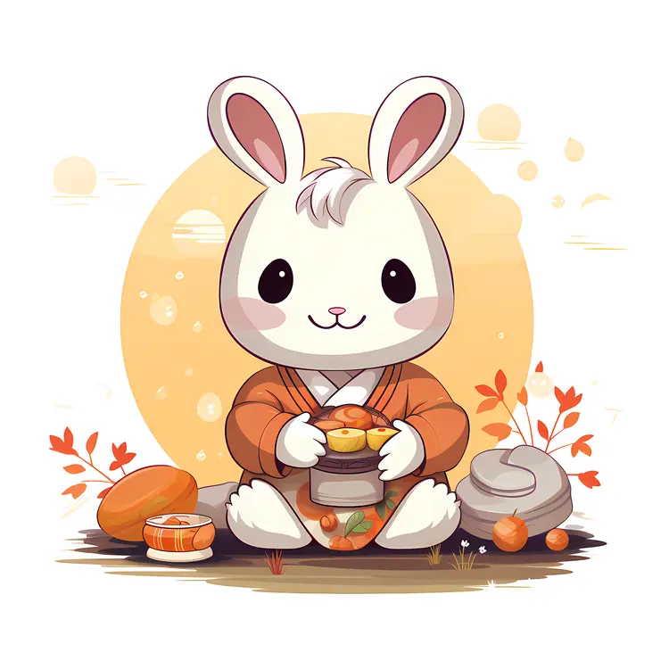 Cute Rabbit with Autumn Food