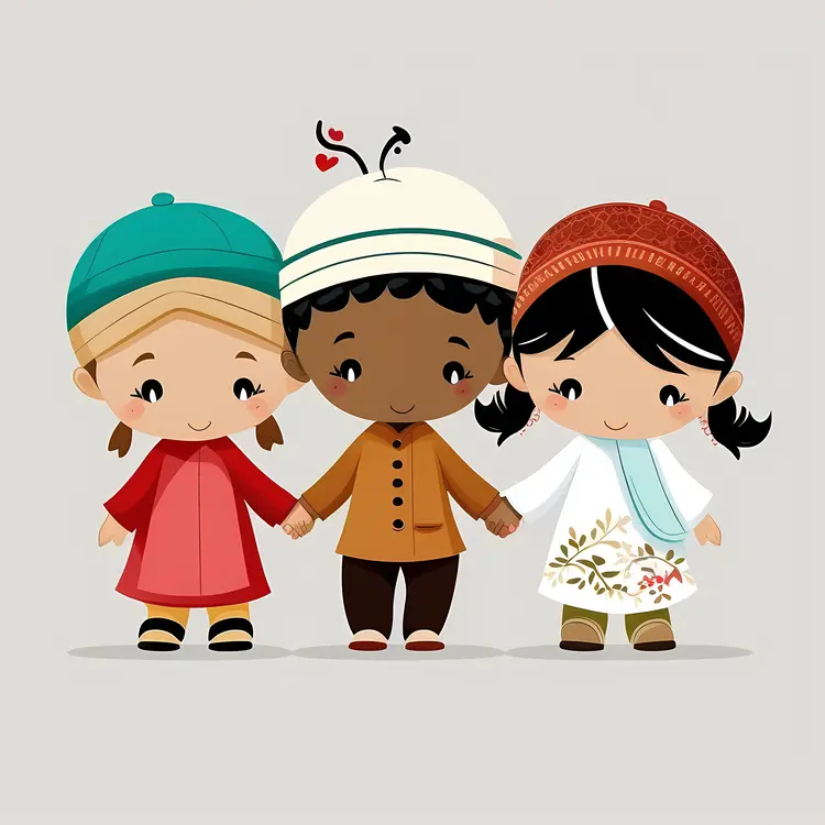 Three Children Holding Hands Illustration