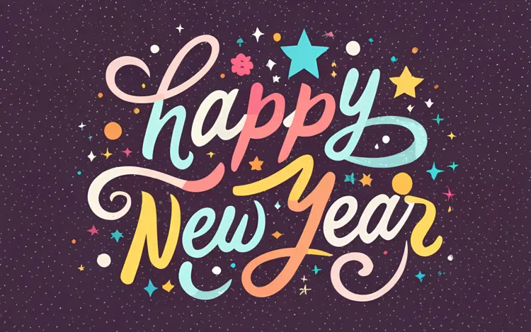 Colorful Happy New Year Card with Stars