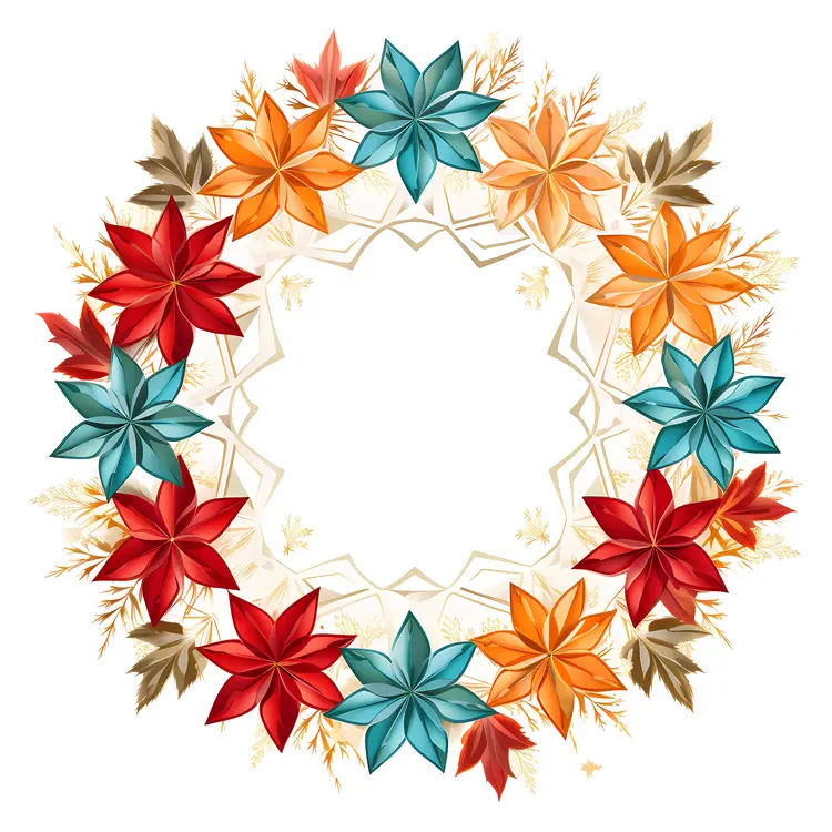 Colorful Floral Wreath with Flowers and Leaves
