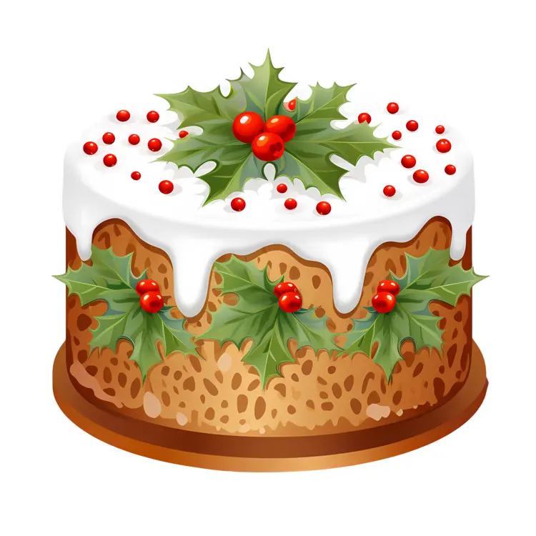 Christmas Cake with Holly Leaves and Berries