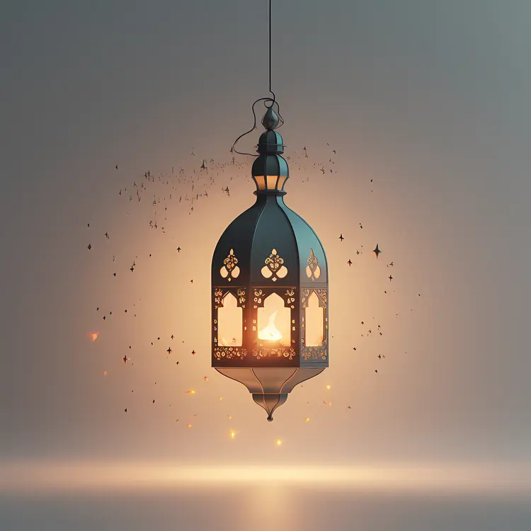 Ornate Hanging Lantern with Warm Glow for Ramadan