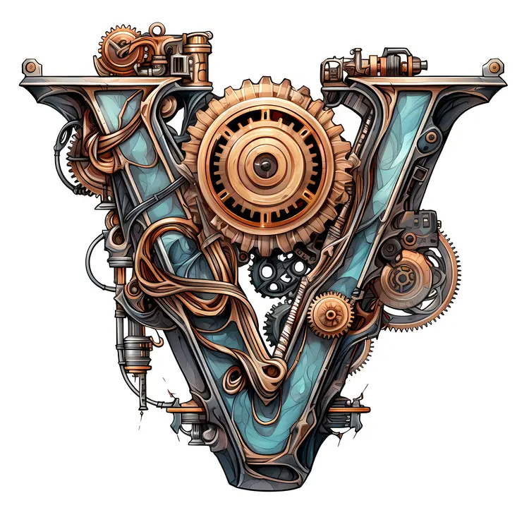 Mechanical Gears Forming Letter V