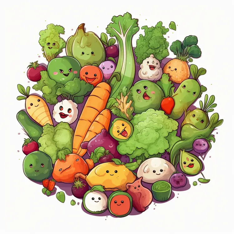 Cute Doodle Vegetables in Cartoon Style