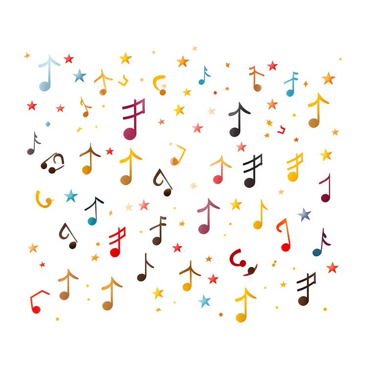 Colorful Musical Notes and Stars Pattern