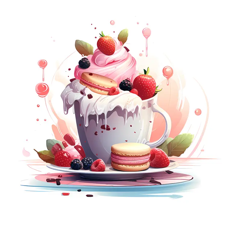 Dessert Cup with Berries and Macarons