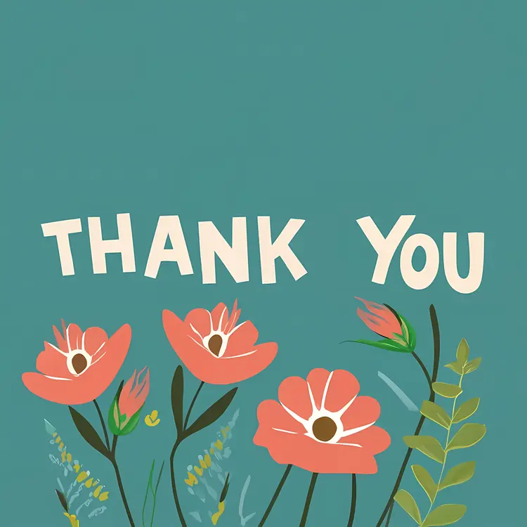 Thank You Text with Simple Floral Design