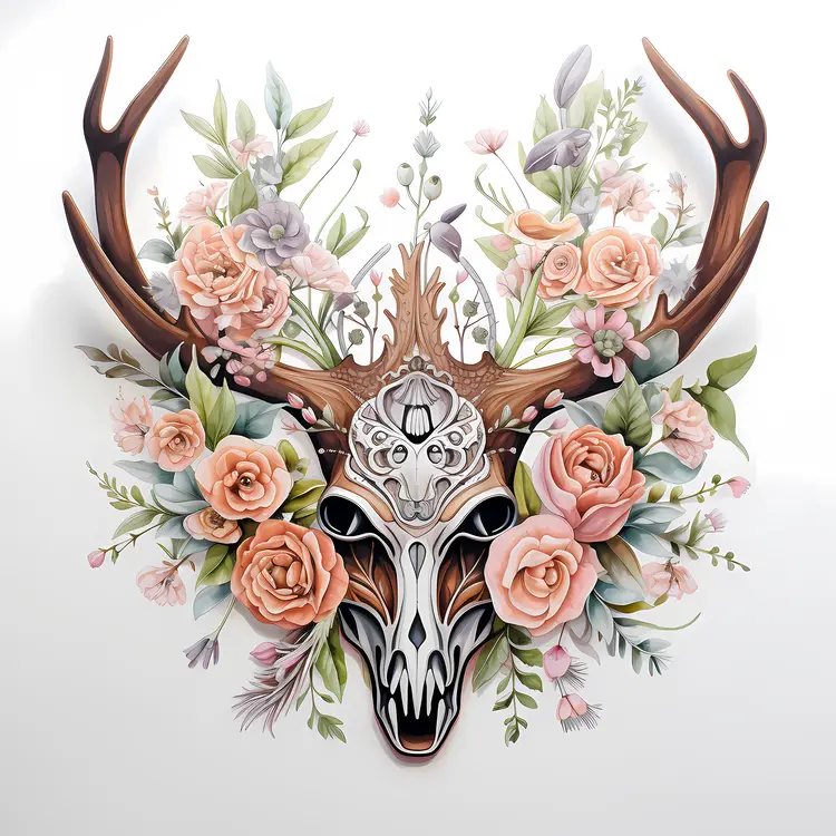 Deer Skull with Pastel Flowers
