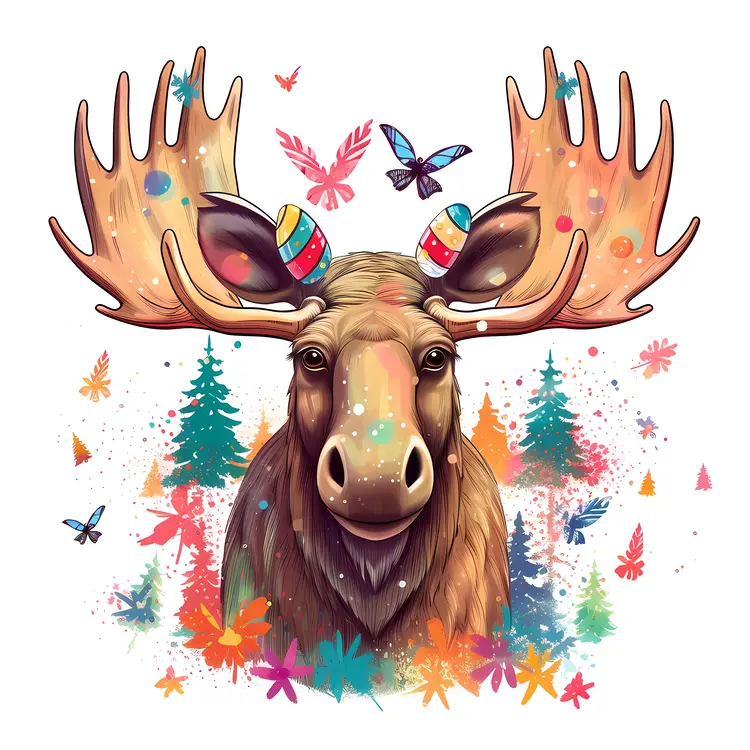 Colorful Moose in a Forest