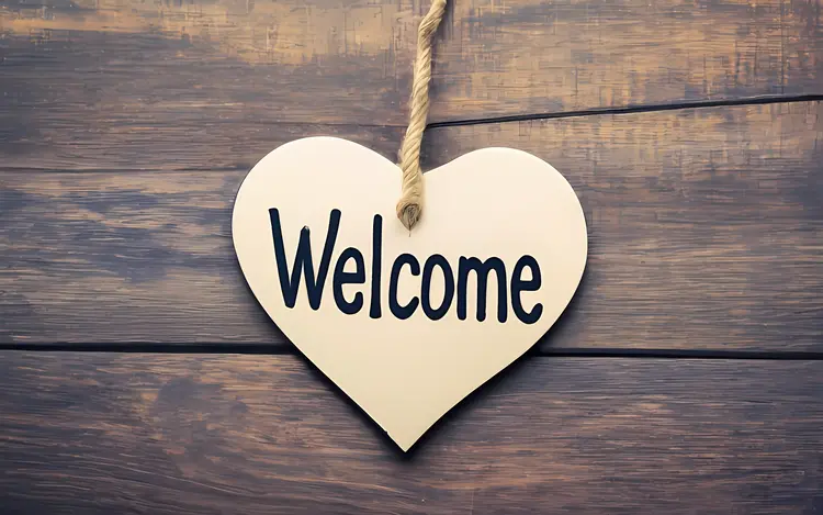 Welcome Sign on Wooden Heart