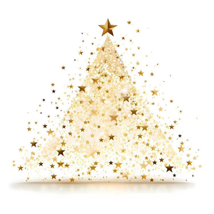 Golden Christmas Tree with Star and Sparkles