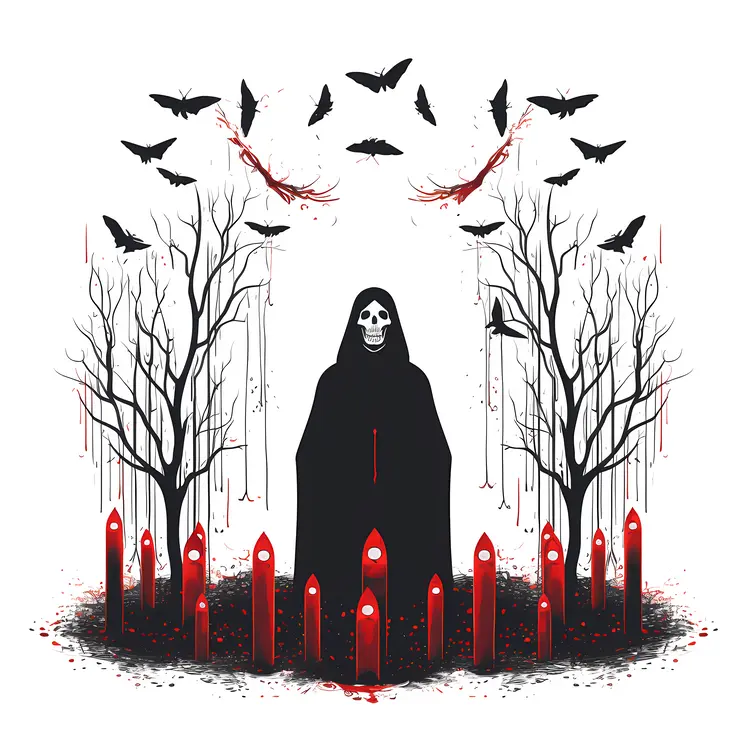 Grim Reaper with Red Candles and Bats