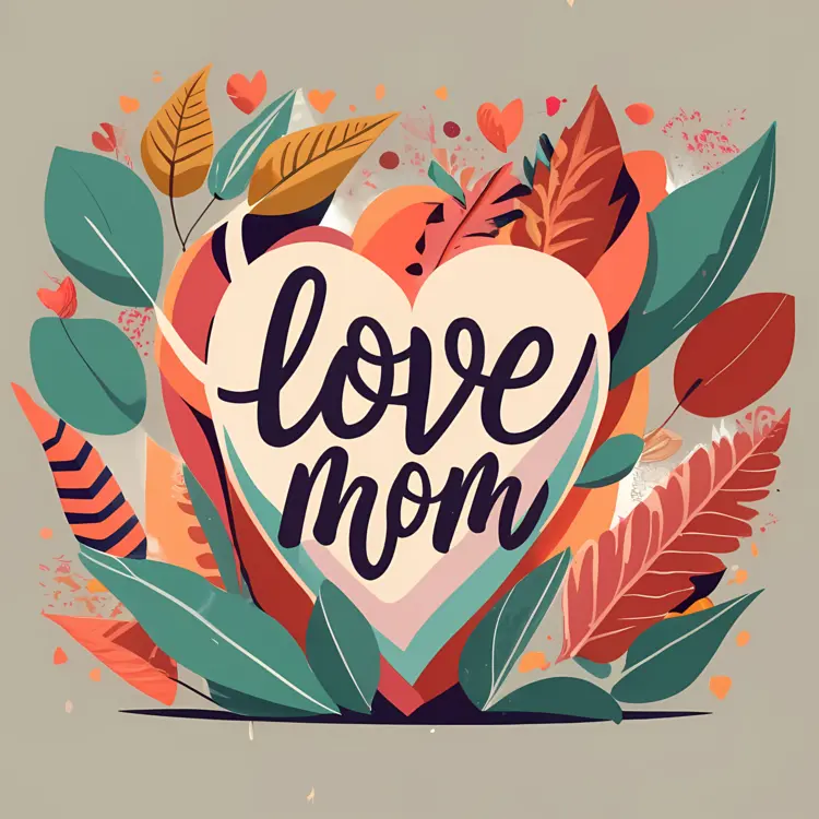 Love Mom Heart with Leaves Illustration