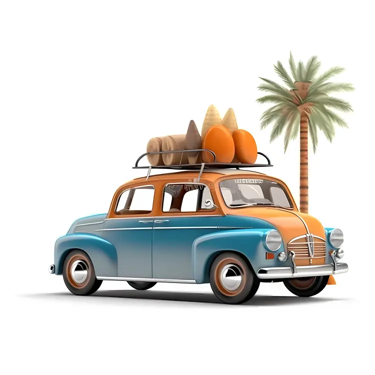 Vintage Car with Surfboards for a Summer Beach Trip