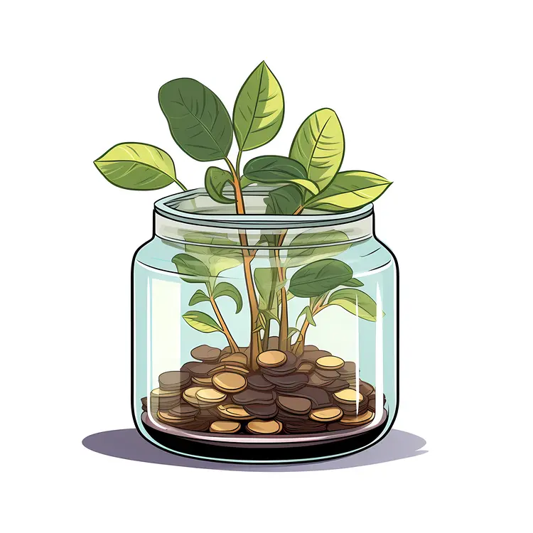 Money Plant Growing in a Jar of Coins