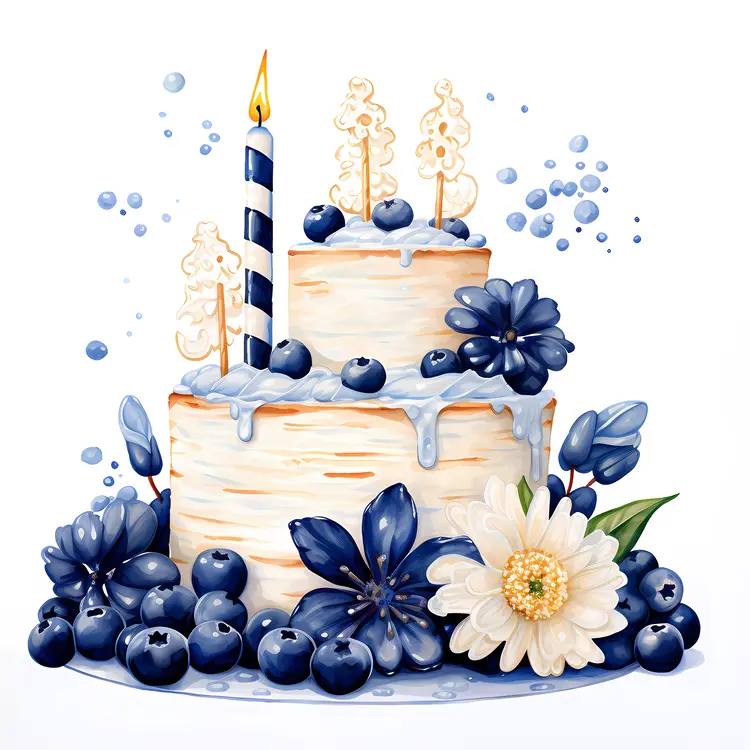 Blueberry Cake with Candles and Blueberries