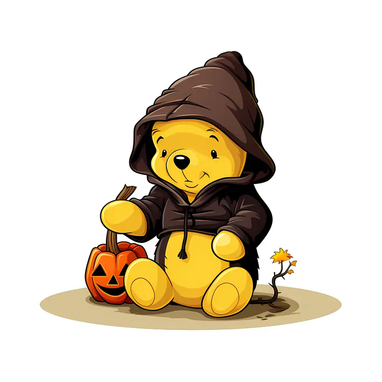 Cute Bear in Witch Costume with Pumpkin