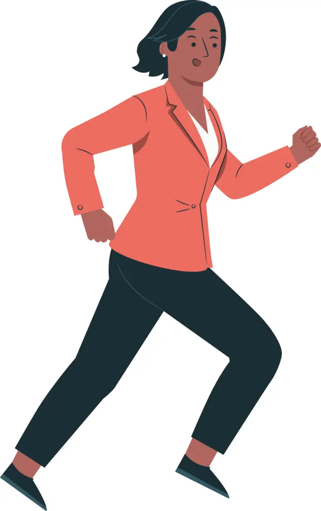 Running Woman in Red Blazer