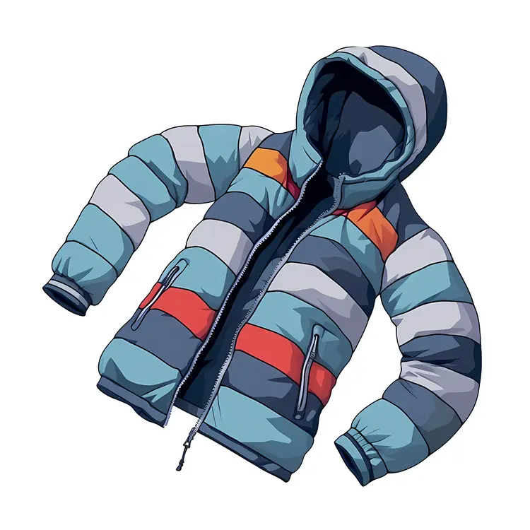 Blue Striped Puffer Jacket with Hood