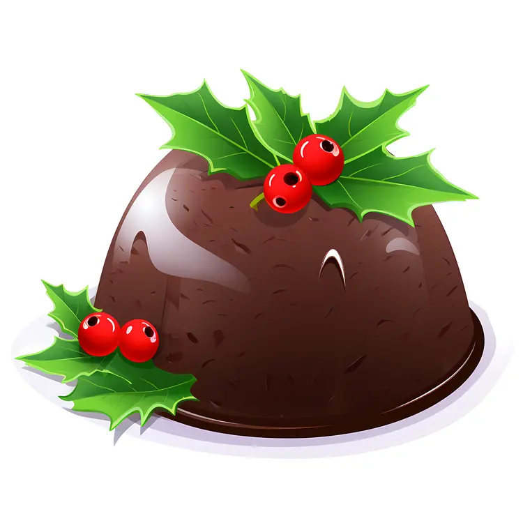 Christmas Pudding with Holly and Berries