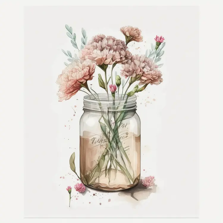 Beautiful Flowers in a Jar Watercolor Illustration