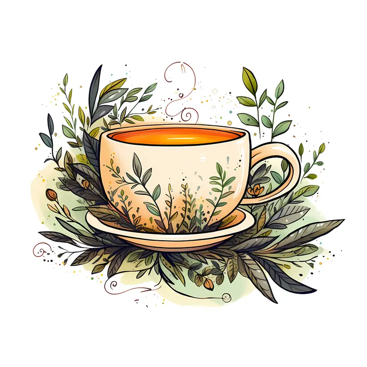 Herbal Tea with Fresh Leaves and Herbs