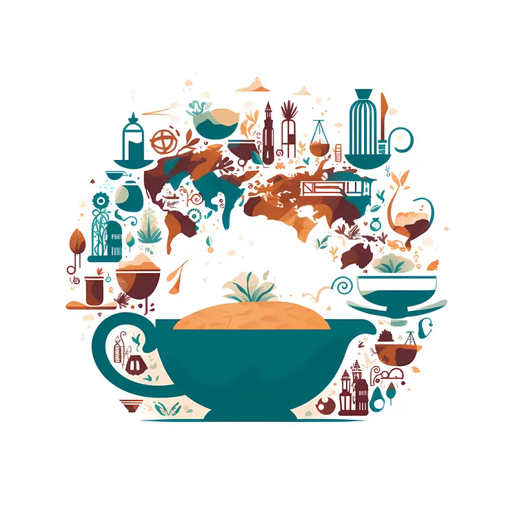 Teapot with World Map and Cultural Elements