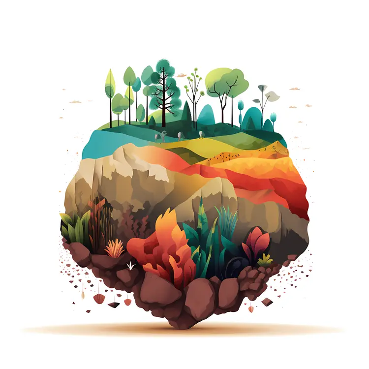 Colorful Floating Island with Trees