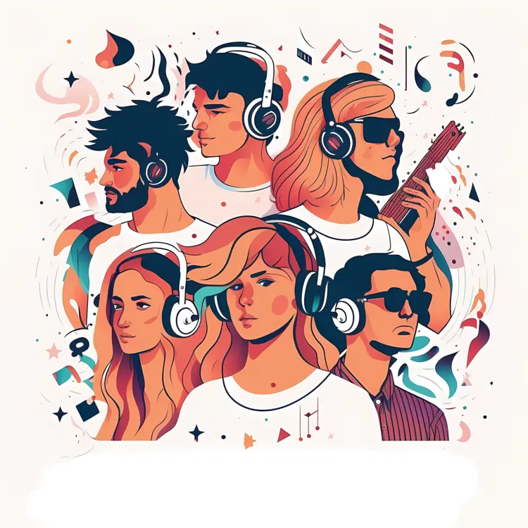 People Enjoying Music with Headphones