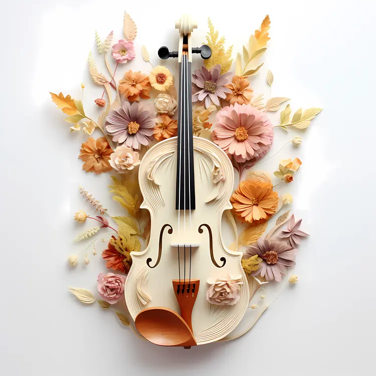 White Violin with Floral Background
