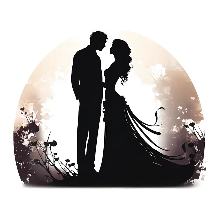 Romantic Couple Silhouette with Floral Background
