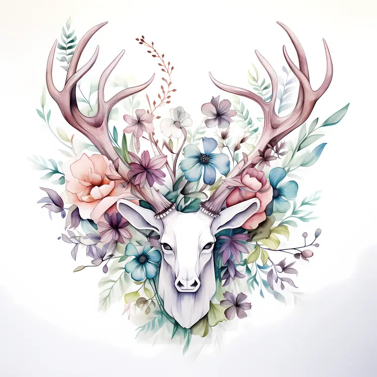 Deer Skull with Floral Art