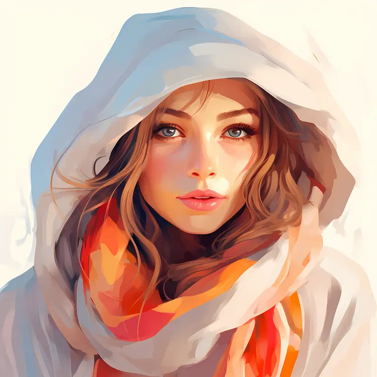Woman with Colorful Scarf Illustration
