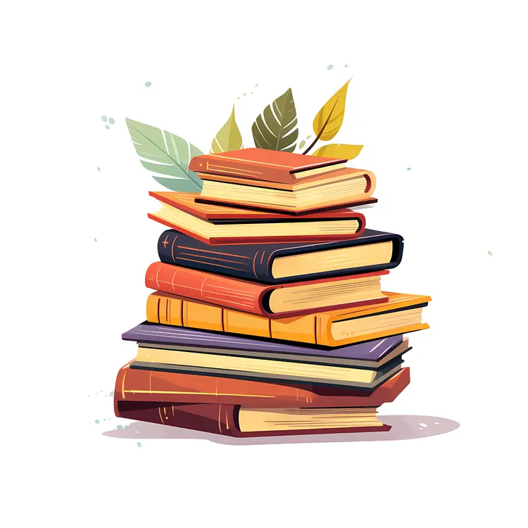 Stack of Books with Leaves