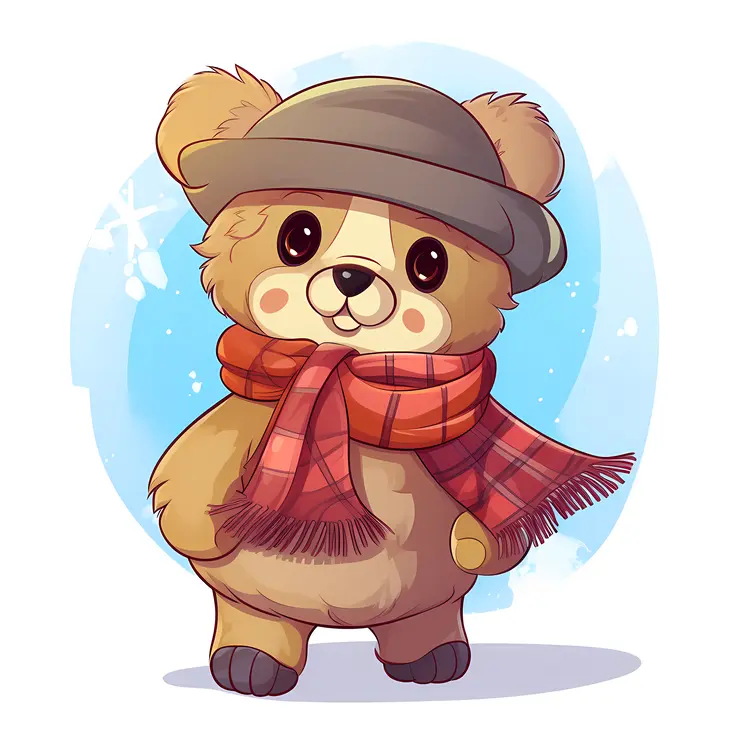 Cute Bear with Scarf and Hat