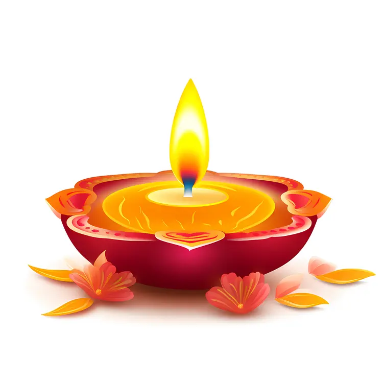 Red Diya with Petals for Diwali