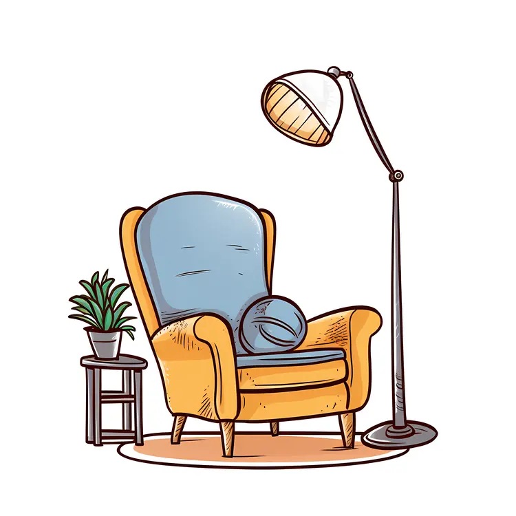 Cozy Yellow Armchair with Floor Lamp and Side Table