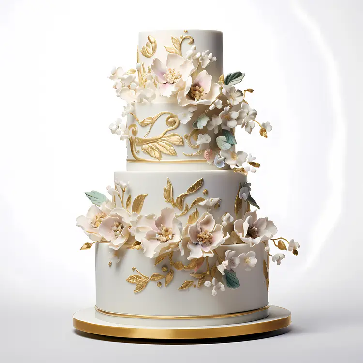 Elegant Gold Floral Cake with White Icing