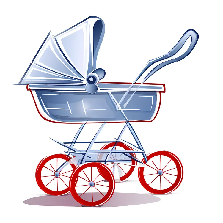 Red Baby Stroller with Blue Handle