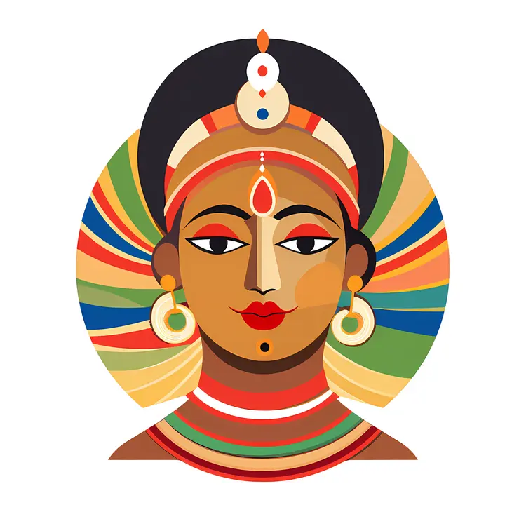 Traditional Indian Woman Illustration with Colorful Headdress and Jewelry