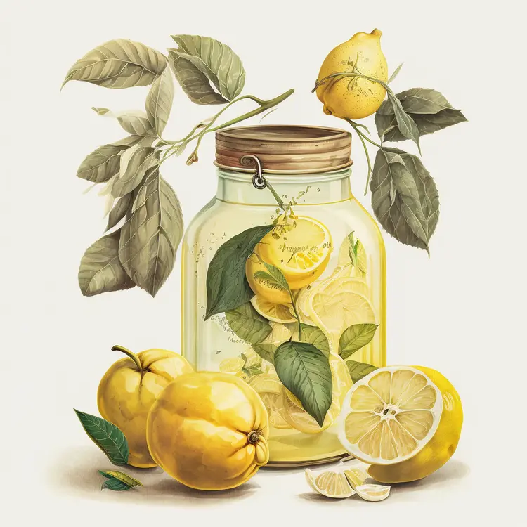 Fresh Lemon Jar with Citrus Fruits and Leaves