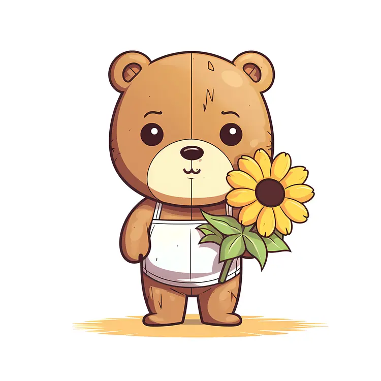 Cute Cartoon Bear with Sunflower