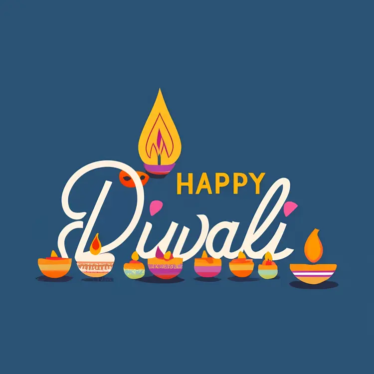 Diwali Lamp with Happy Diwali Text