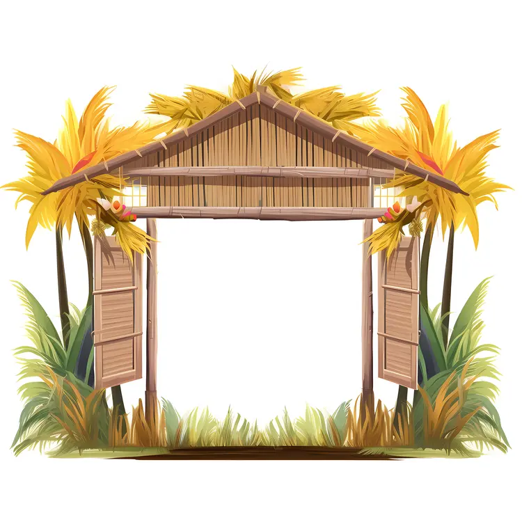 Tropical Bamboo Hut with Palm Trees