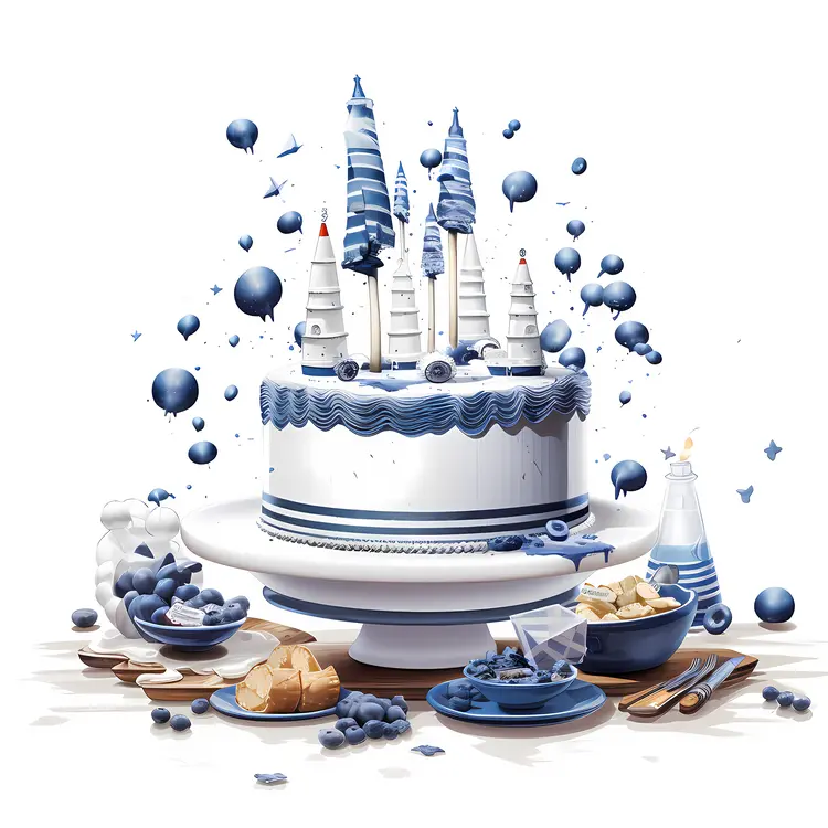 Decorative Cake with Candles and Decorations